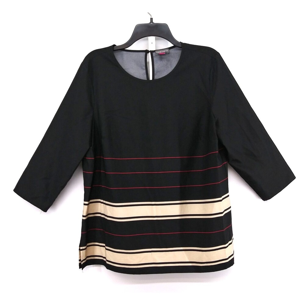 Vince Camuto Blouse Womens Large Black Striped 3/4 Sleeve Lightweight Casual Top